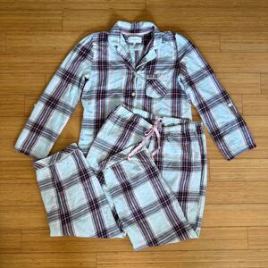 Victoria’s Secret Plaid Pajama Set Medium Tall Long Cotton Silver